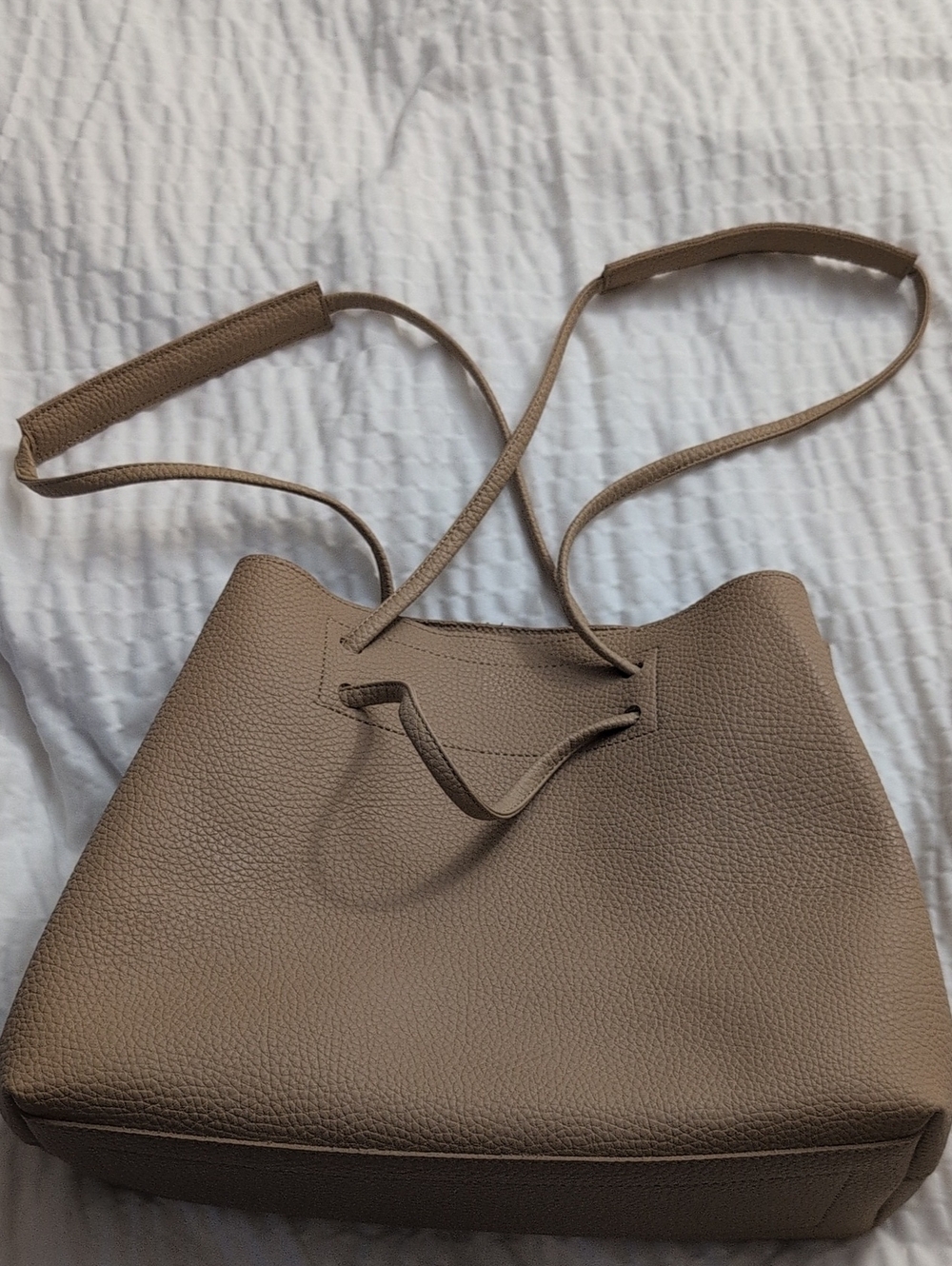 8 Other Reasons Taupe Pebble Leather Drawstring Tote